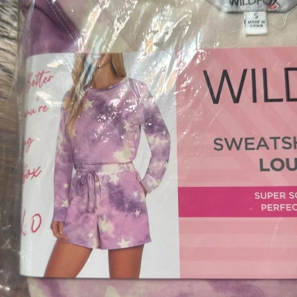 WILDFOX SWEATSHIRT & SHORTS SET PICK 1 Purple Star/ heart Print Lounge SET SMALL - Picture 10 of 14